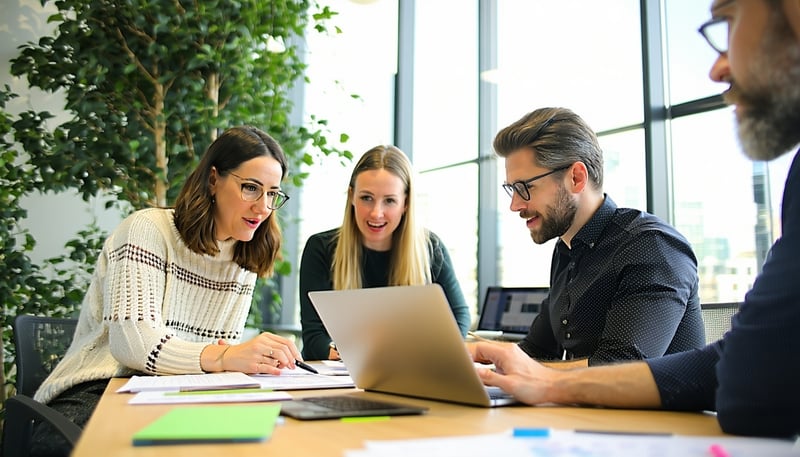 Arbor Strategies team collaborating on a B2B marketing campaign Arbor Strategies team collaborating on a B2B marketing campaign